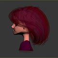 Cartoon Girl Head With Long Red Hair And Purple Top On Gray Background