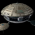 Futuristic Disc Shaped Spaceship Structure With Multiple Circular Sections And Lights 3d model