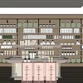 Perfume Cosmetics Store Interior Featuring Shelves with Products Round Display Counter and Green Decor