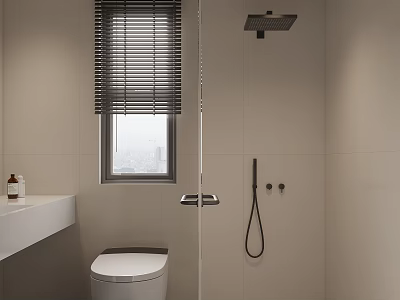 Modern Bathroom Interior Design With Window Blinds Toilet Sink And Shower Area 3d model