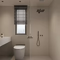 Modern Bathroom Interior Design With Window Blinds Toilet Sink And Shower Area