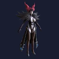 Woman Character With Red Horns Black Feathers And White Ornate Outfit Design