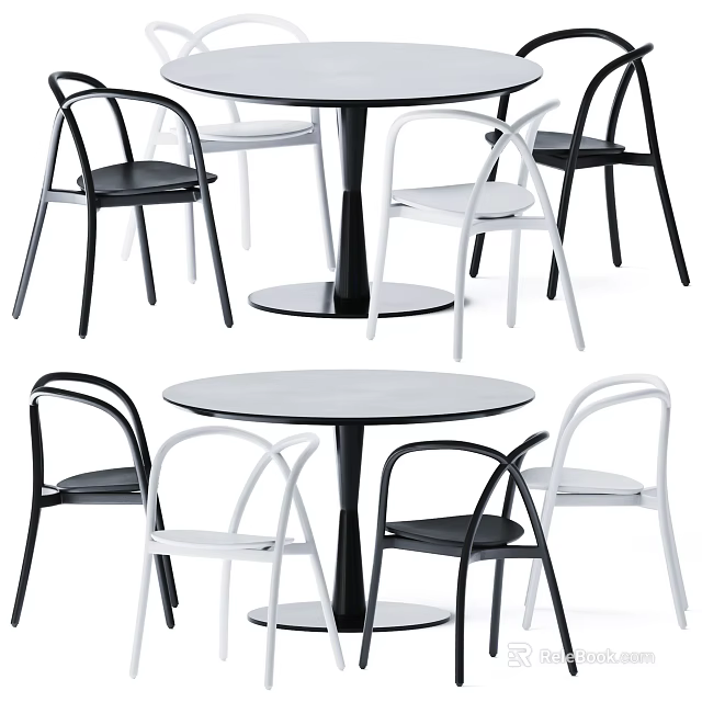 Modern Round Dining Table and Chair Set with Black And White Metal Frame Sleek Design 3d model 