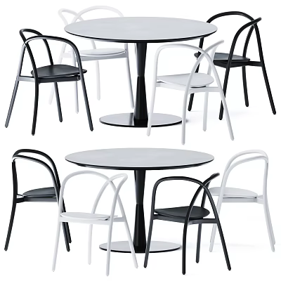 Modern Round Dining Table and Chair Set with Black And White Metal Frame Sleek Design 3d model