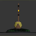 Wooden Pole With Hanging Lantern Over Yellow Barrel On Green Grass Circular Platform
