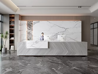 Company Front Desk Background Wall Reception Area Bar Desk Reception Desk Lobby Simple Lobby 3d model