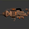 Copper Mechanical Weapon with Yellow Tip and Glowing Elements Mechanical Structure and Gear Details
