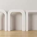 Three White Door Arches Against Wall With Wooden Floor Minimalist Design