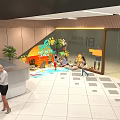 Pet Rest Area Photo Check-in Spot With Cartoon Decorations Palm Trees And Pet Interactions