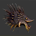 Spiky Purple Yellow Marine Creature With Open Mouth And Sharp Spines