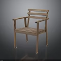 Wooden Armrest Chair With Slatted Seat And Back For Home Furniture