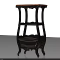 Antique Black Carved Wooden Storage Shelf With Multi tier Design And Decorative Legs