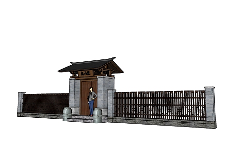 Chinese-style door villa door head 3d model