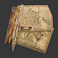 Vintage Ancient Scroll Map With Historical Design And Detailed Old World Illustrations 3d model