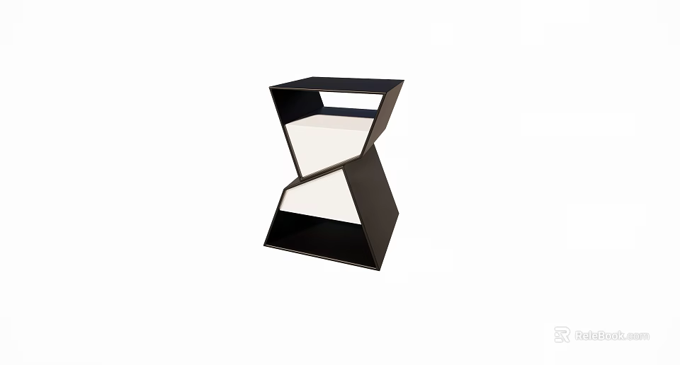 Modern Geometric Bedside Table With Layered Design And Black Frame White Panel 3d model 
