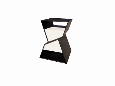 Modern Geometric Bedside Table With Layered Design And Black Frame White Panel 3d model
