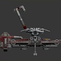 Futuristic Space Platform With Mechanical Arm Red Silver Structure And Yellow Warning Stripes 3d model