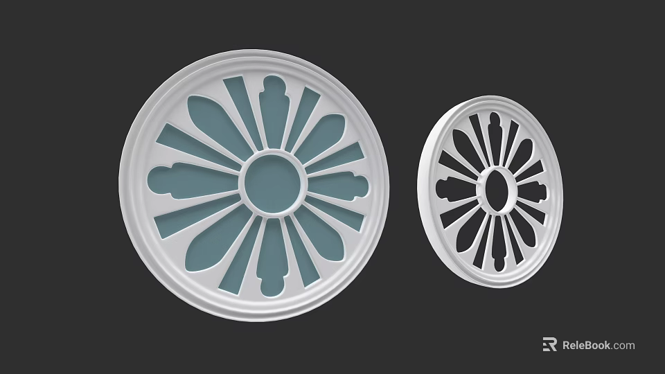 Decorative Circular Lattice Windows with Intricate Floral Patterns in White on Dark Background 3d model 