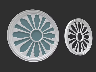Decorative Circular Lattice Windows with Intricate Floral Patterns in White on Dark Background 3d model