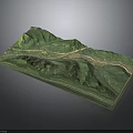 Detailed Green Mountain Terrain Model With 3D Topography And Path