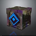 Colorful Metallic Cube Structure With Holographic Finish And Blue Diamond Design