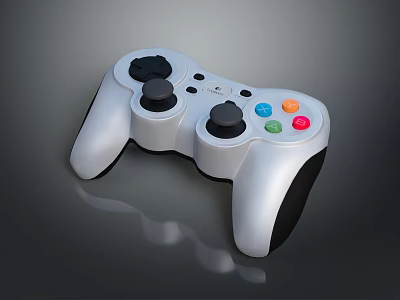 White Game Controller With Black Joysticks And Colored Action Buttons 3d model