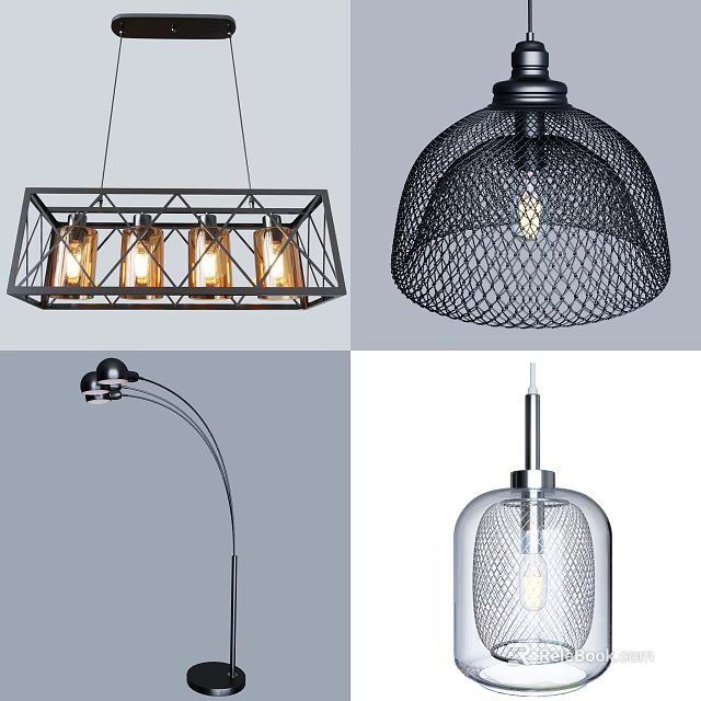 Modern Lighting Fixture Combinations With Pendant Lights Floor Lamp And Mesh Glass Shades 3d model 