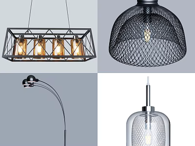 Modern Lighting Fixture Combinations With Pendant Lights Floor Lamp And Mesh Glass Shades 3d model