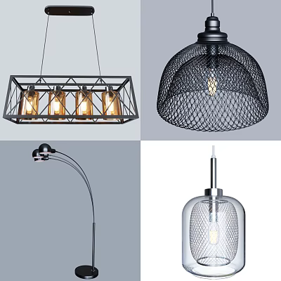 Modern Lamps Combination Iron Chandelier Floor Lamp Combination 3d model