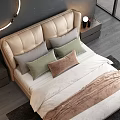 Modern Double Bed With Beige Headboard Nightstands Table Lamps And Circular Ring Light 3d model