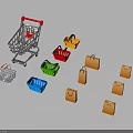 Multicolored Shopping Equipment With Carts Baskets And Paper Bags