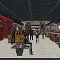 Shopping Mall Stores With String Lights Ceiling Colorful Storefronts And People Shopping