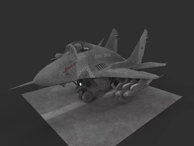 Detailed Military Fighter Jet Static Display Model With Landing Gear On Platform 3d model
