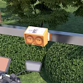 Orange Outdoor Switch Panel With Double Sockets QR Code And Green Bushes 3d model