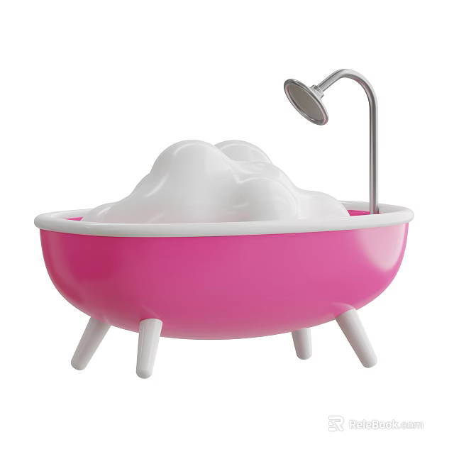 Elegant Beauty Instrument Pink Bathtub with White Foam and Shower Head 3d model 