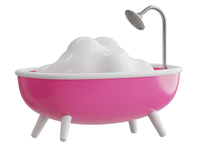 Elegant Beauty Instrument Pink Bathtub with White Foam and Shower Head 3d model