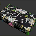 Intricately Carved Dark Blue Box with White Gold Floral Patterns and Golden Edges Clasp