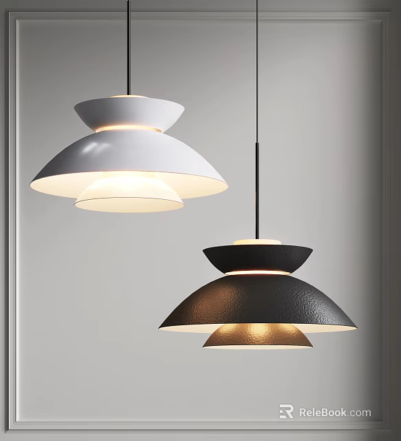 Modern Minimalist Pendant Chandeliers With White And Black Layered Shades 3d model 