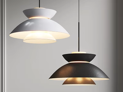 Modern Minimalist Pendant Chandeliers With White And Black Layered Shades 3d model