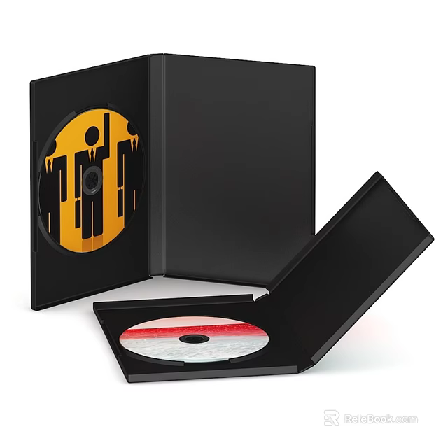 Decorative Ornament Set With Open Black CD Case Red White Striped Disc Yellow Black Pattern 3d model 