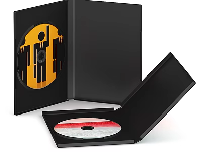 Decorative Ornament Set With Open Black CD Case Red White Striped Disc Yellow Black Pattern 3d model