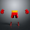 Red Boxing Gloves Shorts With Yellow Belt And Red Boxing Boots Sports Gear