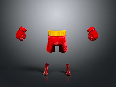 Red Boxing Gloves Shorts With Yellow Belt And Red Boxing Boots Sports Gear 3d model