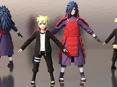 Game Anime Characters With Yellow Hair Black Jacket And Blue Long Hair Red Armor 3d model