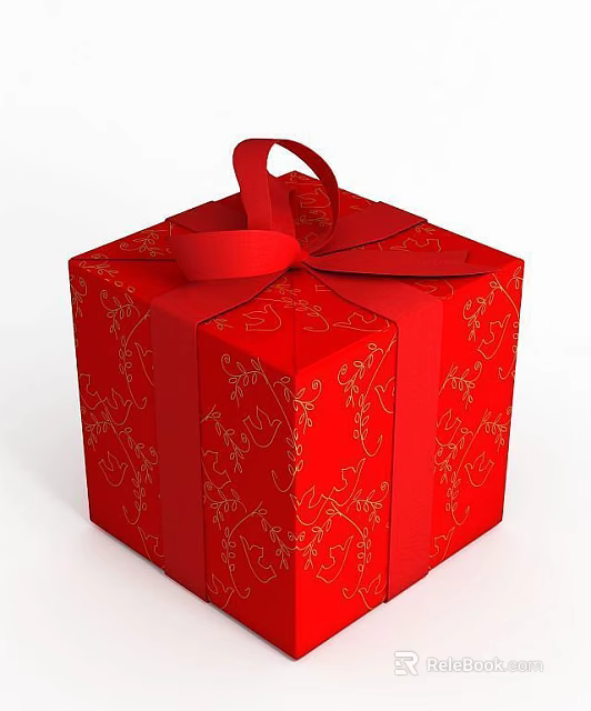 Tech Exhibition Hall Showcase Featuring Red Gift Box Red Ribbon Bow And Golden Patterns 3d model 