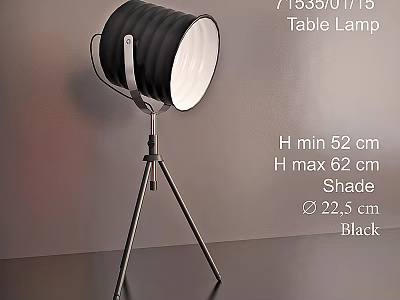 Black Table Lamp with Adjustable Height 52 to 62 cm and 22.5 cm Shade Diameter 3d model