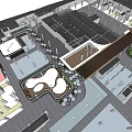 Shopping Mall Lobby Interior With Green Structure Large Glass Windows And Black Flooring