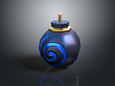Dark Blue Weapon with Blue Spiral Pattern Golden Cap and Wooden Handle 3d model