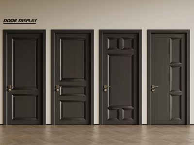 French Retro Single Door Black Wooden Door Security Door French Combination Door 3d model