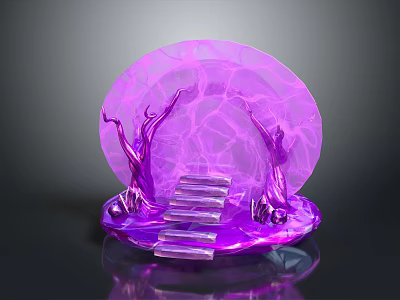 Magical Cartoon Scene With Purple Circular Arch Glass Stairs And Decorative Structures 3d model